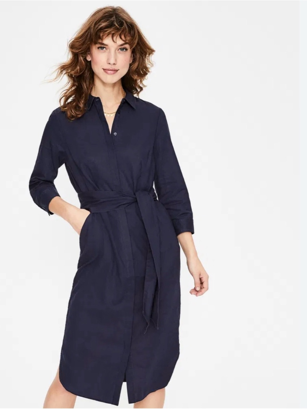 NWT Boden Navy Shirt Dress with Waist Tie